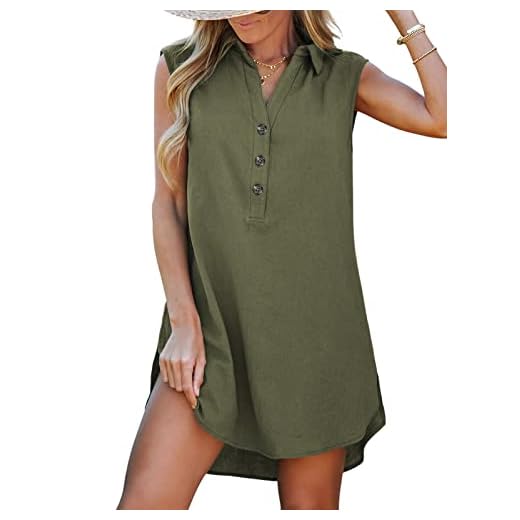 CUPSHE Women's Buttoned Sleeveless Shirt Dress Summer Dress Sleeveless Mini Dress Green