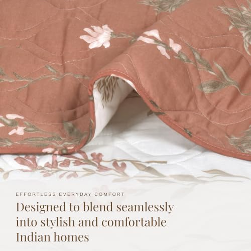 Image of HUESLAND Reversible AC Quilt Blanket Single Bed | 100% Cotton Quilted Shell, Super Soft 120 GSM Microfibre Wadding | Lightweight Comforter for All Weather Use | Floral Fusion - 55 x 88 inches