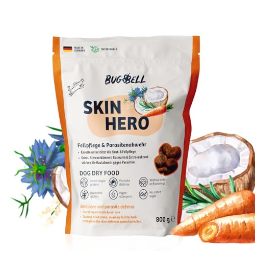 BugBell 800g Premium Trockenfutter, für Fellpflege & Parasitenabwehr, mit Karotte, Schwarzkümmelöl, Kokosöl, Zistrosenkraut & Rosmarinpulver