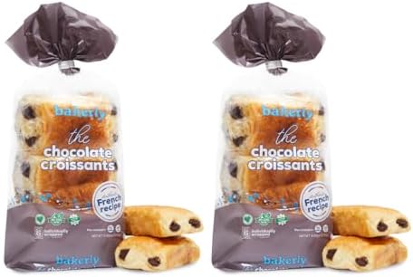 bakerly Chocolate Croissants with Real Chocolate, Non GMO, Free from Artificial Flavors & Colors, Pack of 2, 6-count (12 Total Croissants)
