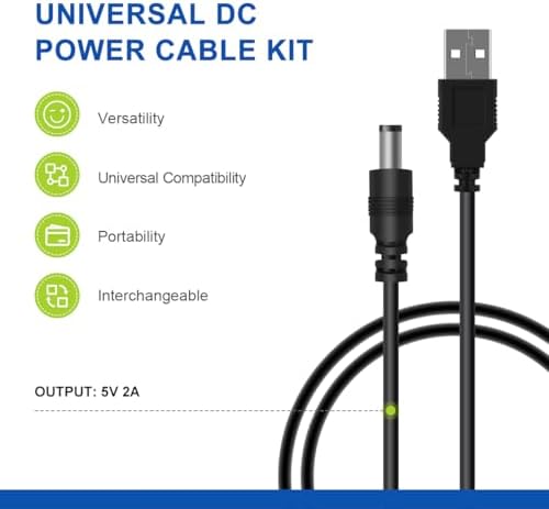 USB to DC Power Cable,8 in 1 Universal USB to DC Jack Charging Cable Power Cord with 8 Interchangeable Plugs Connectors Adapter for Router,Mini Fan,Speaker & More Electronics Devices,Black