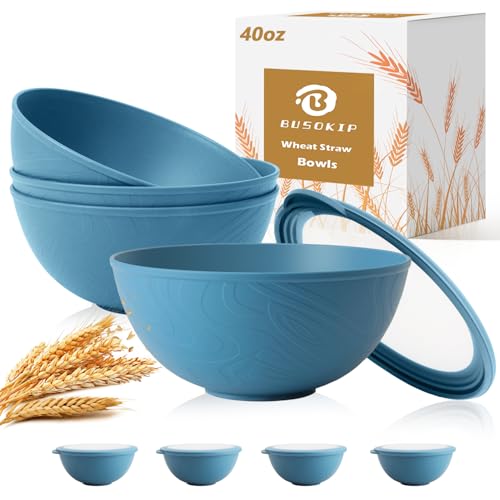 BUSOKIP 40 OZ Salad Container for Lunch, Soup Bowls with Lids - Blue