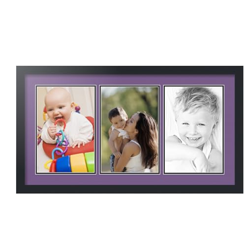 ArtToFrames Collage Photo Frame Double Mat with 3 - 8x12 Openings and Satin Black Frame