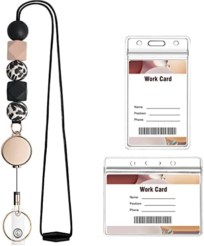 Retractable Lanyard with Badge Holders, Kaptron Cute Teacher Lanyard for ID Badges and Keys, Silicone Beaded Retractable Cruise Lanyard for Women, Nurses, Office, School with 2 Waterproof Card Holders