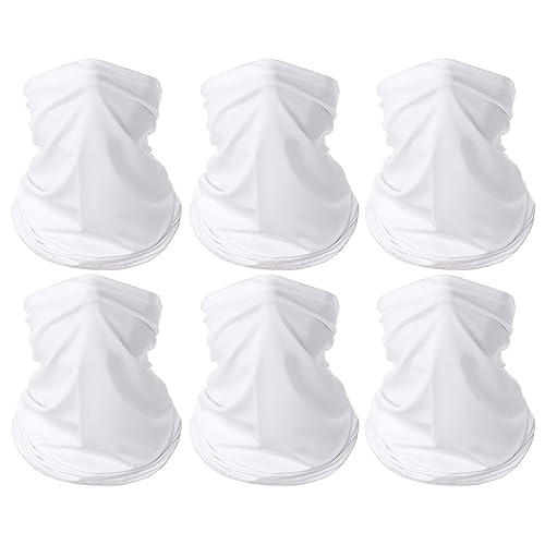 PuddingStation 6 Pieces Summer Face Cover For Men Women UV Neck Gaiter Protection Face Breathable Sunscreen Bandana Cycling Running (white(6-pack))