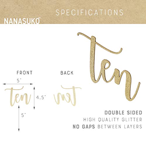 Nanasuko 10Th Birthday Cake Topper - Ten - Double Sided Gold Glitter - Premium Quality Made In Usa #TOP1