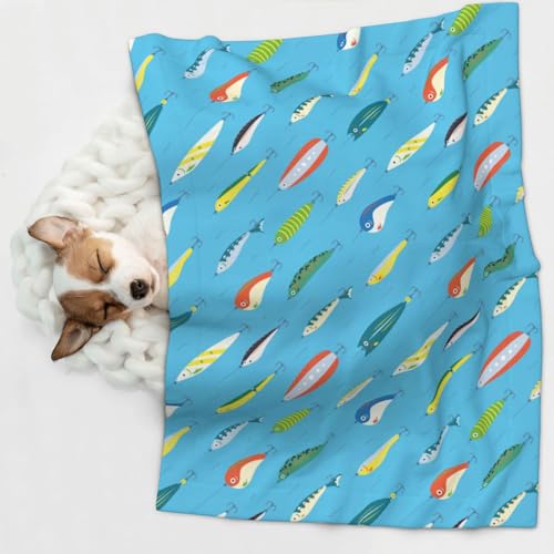 Pevtufa Fishing Bait Print Pet Blanket Soft,Cozy Dog and Cat Blanket for Bed Couch Car Crate,Puppy Throw-Large