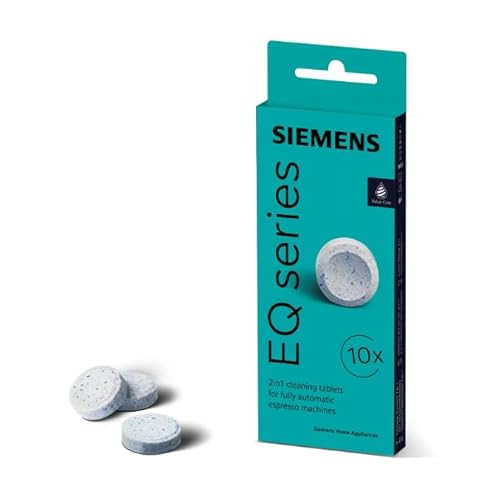 Siemens Set di 10 pastiglie per la pulizia TZ80001A, ideali per rimuovere i residui di olio di caffè, accessori originali, adatte per macchine da caffè della serie EQ e macchine automatiche da incasso