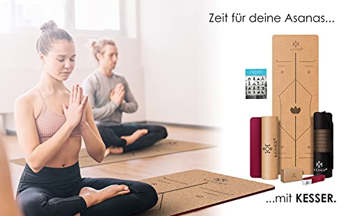 Foto von KESSER® Yogamatte Kork Inkl. Tragegurt Tasche & Yoga-Block Gymnastikmatte rutschfest aus Naturkautschuk TPE Fitnessmatte, 183 x 62 Trainingsmatte für Fitness Sportmatte, Gymnastik extradick