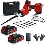 Cordless Reciprocating Saw, 2 x 2.0Ah Battery, Cordless Variable Speed, Blades Kit for Wood/Metal/PVC Cutting RED-A