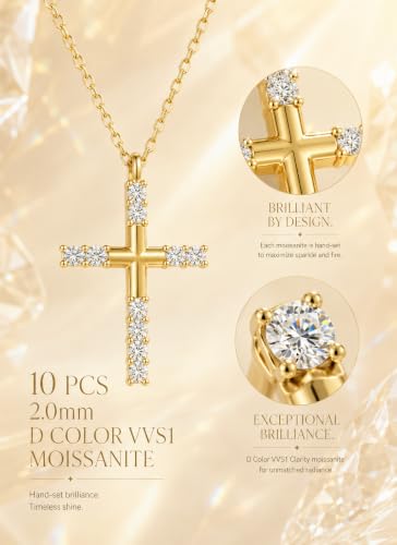Lyniuoy Moissanite Cross Necklace for Women Gold Plated Cross Necklace Dainty Trendy Cross Faith Religious Jewelry Gift Gold — view 5