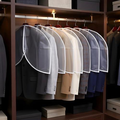 30 PCS Premium Garment Shoulder Covers – Heavy-Duty Translucent Dust Protectors for Suits, Coats, Dresses | 24.4\" x 17.7\" Closet Organizers with Reinforced Hanger Openings (PVC)