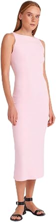 DILVIN Midi Elbise Extra Slim Fit Kad n Dokuma Kolsuz Y rtma l   k Yazl k