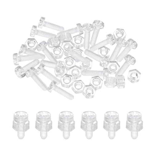 MECCANIXITY 20 Set M3 x 10mm Clear Acrylic Screws and Hex Nuts Kit, PC Plastic Phillips Round Head Screw Metric Coarse Thread Bolts for Machine, Transparent