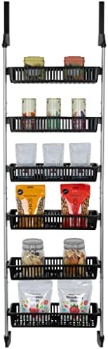 Smart Design Over-the-Door Organizer for Storage – Perfect for Pantry Organization, Bedroom, Bathroom Storage, Playroom, or Kitchen - Adjustable Steel Frame with 6 Baskets & Wall Mount – Black