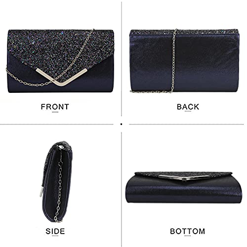 Image of Queena Womens Shiny Glitter Evening Clutch Envelope Handbag Chain Purse for Wedding Party Prom Gift for Mom Wife Girlfriend