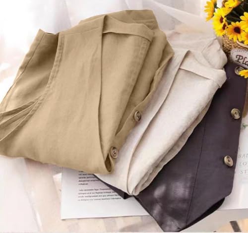 Kinghua Linen Vest Women 2025 Sleeveless Blazer Lightweight Spring Jackets Summer Blazer Button Down Casual Cardigan Tops4