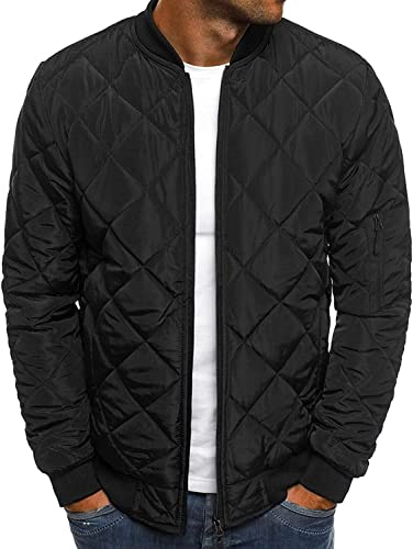 JEKE-DG Men Down Jacket Sherpa Lined Quilted Coat Puffer Clothes Hiking Windbreaker Waterproof Ski Warm Winter Snow Raincoat (Medium,Black)
