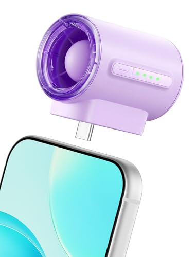 Image of Aecooly Powerful USB C Phone Fan, 17000 RPM High Speed, Compatible with iPhone, iPad, Tablet, 4 Speed Mini Portable Cell Phone Fan Attachment for Summer, Travel, Gifts for Women-Purple