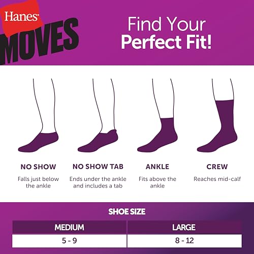 Image of Hanes Women's Moves Ankle Socks, Performance Socks for Women, X-Temp, Cushioned with Arch Support