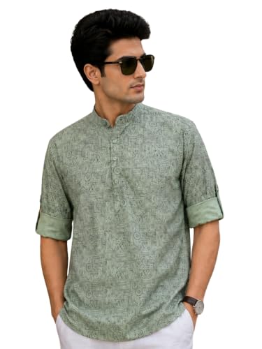 Image of Majestic Man Men's Cotton Regular Fit Short Printed Designer Kurta