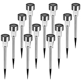XSUPER 12 Pack Solar Lights Outdoor, Stainless Steel Solar Garden Lights, Solar Powered Waterproof L