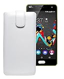 Original Favory Etui Tasche für / Wiko U Feel Lite / Leder Etui Handytasche Ledertasche Schutzhülle Hülle Hülle Lasche mit Rückzugfunktion* in weiss