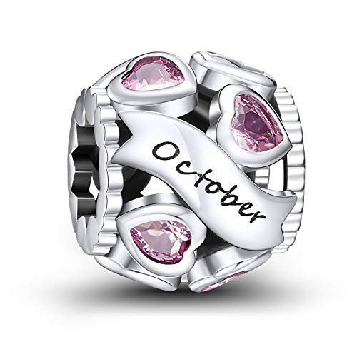 Ningan October Birthstone Charms 925 Sterling Silver Love Heart Openwork Bead For Charm Bracelets And Necklaces With 5A Cubic Zirconia, Birthday Mothers Day Jewelry Gifts Women Girls #TOP8