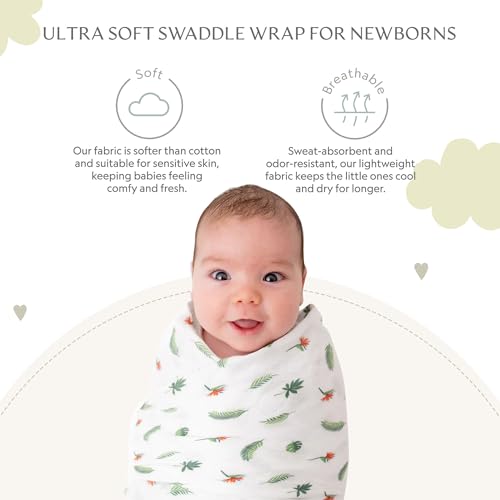Image of Muslin Baby Swaddle - Breathable Receiving Blankets for Newborn Baby, 70% Viscose derived from Bamboo, 30% Spandex, Imported