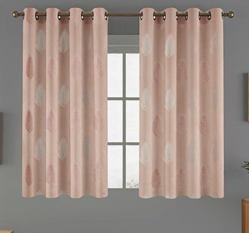 Image of FRESH FROM LOOM Anti-Wrinkle 6ft Curtains | Premium Jacquard Design | Sun Blocking 80% | Ideal for Doors & Large Windows, Luxury Curtain (6ft, Dusty-Rose, 2pc Set)