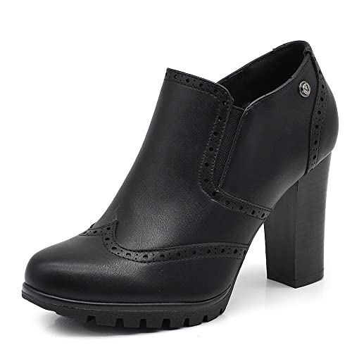 IF Fashion Scarpe da Donna Francesine Ricamo Tacco Grosso Pelle