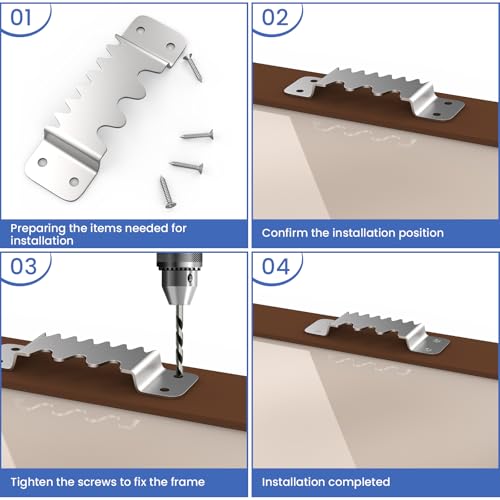 Image of Aifeier ET 6PCS Large Sawtooth Picture Hangers Supports 300 lbs Heavy Duty Picture Hanging Hardware Picture Frame Bracket with Screws, Painting Hanging Accessories for Heavy Decorations(Silver)