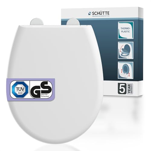 WC-Sitz mit Absenkautomatik TÜV-geprüft | Abnehmbarer Klodeckel aus bruchsicherem Material | Einfache DIY Montage durch Montageschablone | Toilettendeckel und Brille bis 500 kg belastbar | Weiß