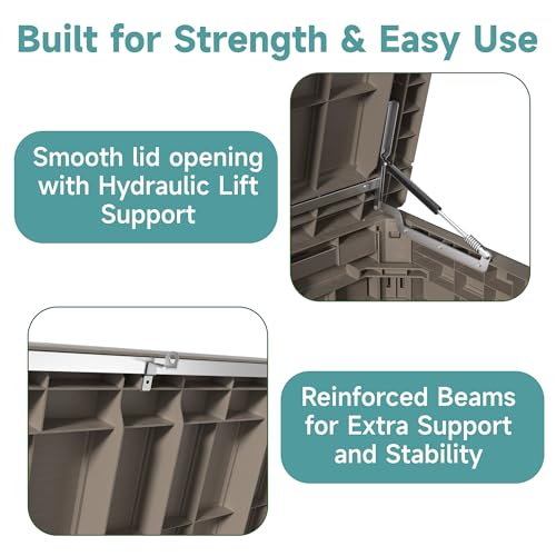 Image of 230 Gallon Waterproof Outdoor Storage Box, UV Resistant Resin Deck Box with Hydraulic Rod for Reinforced Stability, Perfect for Patio, Garden, and Pool, Grey
