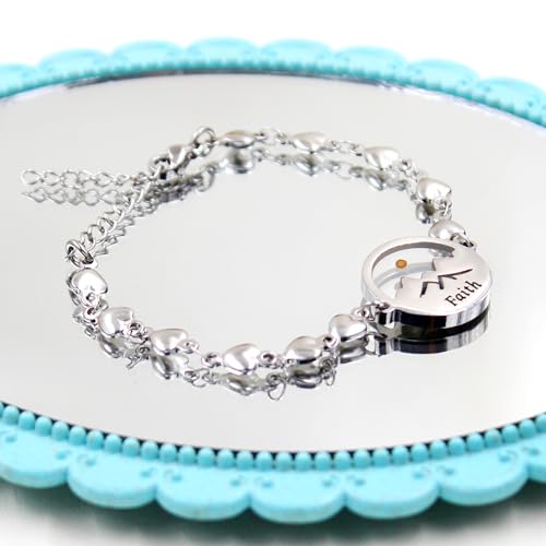 Image of Uloveido Stainless Steel Heart Chain Link Bracelet - Religious Inspirational Mustard Seed Charm Bracelet for Women Lady Y4431