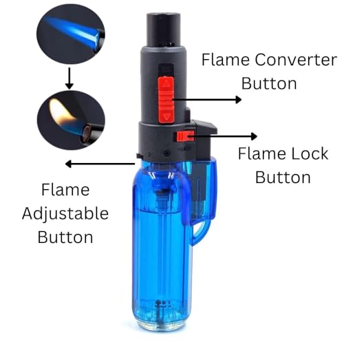 Image of Pack of 02, Penjet Blow Torch Lighter with 2-in-1 Adjustable Flame Button & Safety Lock I Refillable Culinary Jet Flame Kitchen Gas Lighter for Cooking /BBQ /Baking (2pcs)