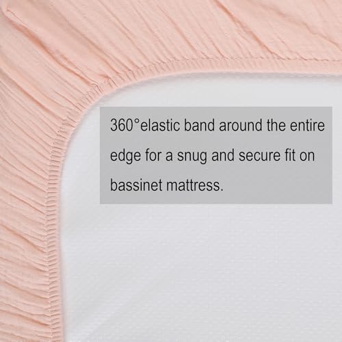 Image of Onacosht Muslin Bassinet Sheets 3 Pack, 35 inchx20 inch, Pink and Feather | Compatible with AMKE 3-in-1, MiClassic, Uiuwoo, Foalom, YADAQE, Milliard & TCBunny Bassinets, baby girl, 100% cotton