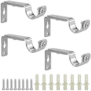 CODIRATO 4 PCS Curtain Drapery Rod Bracket, Curtain Rod Bracket Adjustable with Screws and Drilling Curtain Holder for Bedroom Shower Rail Clothes Rail Tension Bar