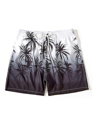 COOLOYA Traje de baño con estampado a rayas para hombre, bolsillos con cordón en la cintura, pantalones cortos de secado rápido con forro, Árbol de coco blanco, Medium