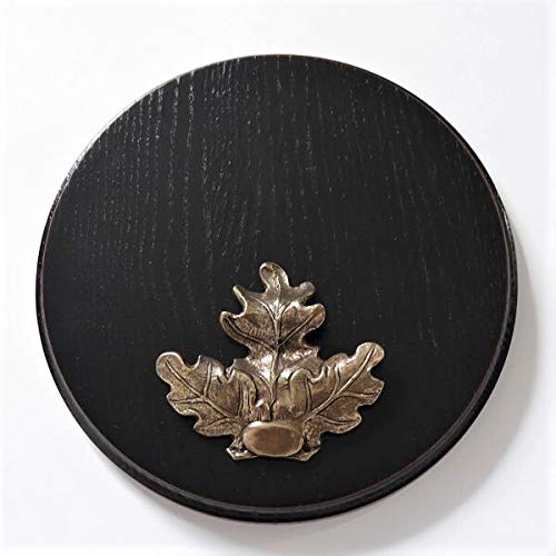 GTK - Geweihe & Trophäen KRUMHOLZ Keilerschild Keilerbrett Gewaffbrett Trophäenschild rund dunkel AF 19 cm mit Eichenlaub Deckblatt groß