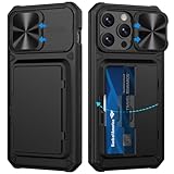 ATATOO for iPhone 15 Pro Max Case with Card Holder, Wallet Case with Slide Camera Cover & Kickstand, Durable [Military Grade Drop Protection] Shockproof Rugged Phone Case for iPhone 15 Pro Max, Black