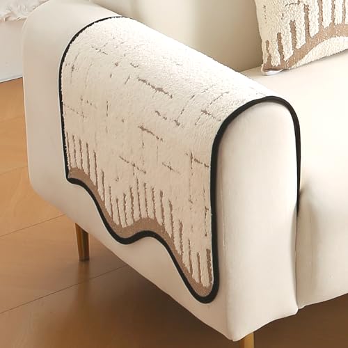 Image of HOKIPO Premium Supple Soft Wavy Anti-Slip Armrest Cover for Sofa, 1 Pair, Cream Brown (AR-5971-CRBR*2)