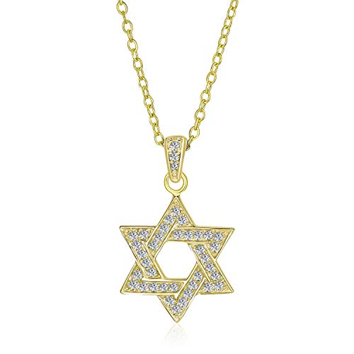 Preisvergleich Produktbild Bling Jewelry Traditioneller Hanukkah Davidstern Anhänger Halskette: Zirkonia Akzente Vergoldet Mit 14 Karat Gold & Sterlingsilber Für Frauen Und Teenager Zur Bat Mitzvah