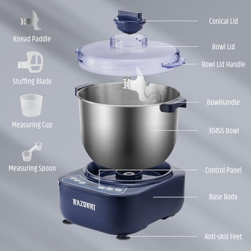 Razorri Electric Dough Maker, 6.5QT Household Dough Mixer with Ferment Function Microcomputer Timing with Stuffing Blade Stainless Steel Bowl for Bread Pizza Noodle by Razorri - Used condition - Image 7