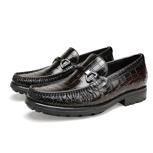 Image of Generic Men's Leather Dress Shoes, Classic Crocodile Printed Dress Shoes Casual Slip-on Penny Loafer for Mens