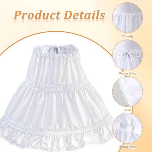 Girls Petticoat Underskirt with 2 Bones Hoops White Petticoat for Girls Full Slip Puffy Bustle Tutu Crinoline Skirk（Small, 2-3 Years）4