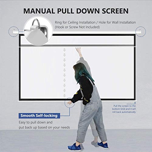 Pbkinkm Manual Pull Down Projector Screen 60 72 84 100 Inch 4:3 Widescreen Retractable Auto-Locking Portable Projection Screen (Size : 60 Inch) #TOP3