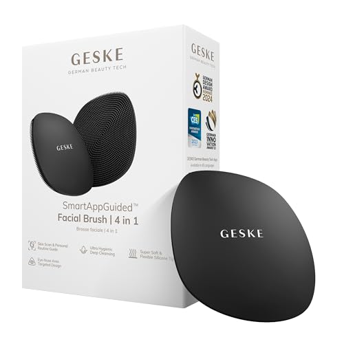 GESKE SmartAppGuided Cepillo facial | 4 en 1 | Cepillo de limpieza facial profesional | Cepillo facial de silicona para limpieza de la piel | Cuidado de la piel de rutina | Limpieza suave | Limpiador