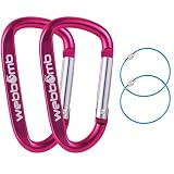 WEBBOMB® 2X Karabiner Haken 6,7cm Schnapphaken Schnappkarabiner + 2X Drahtseil Schlüsselringe Karabinerhaken für Camping Wandern Angeln Schlüsselanhänger (Pink)