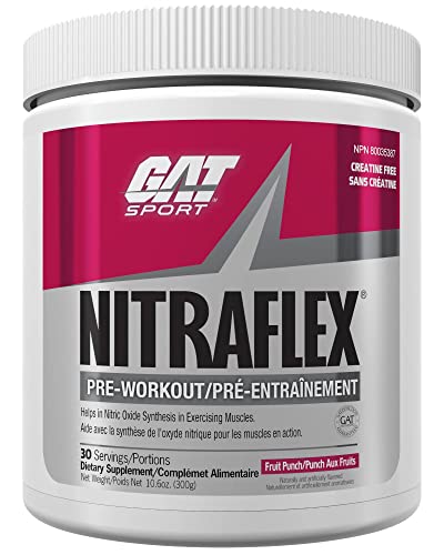 GAT-Sports Nitraflex Pre-Workout Powder | Increases Nitric Oxide Production, Boosts Strength, Energy, Focus & Exercise Performance | 30 Servings (Fruit Punch)
